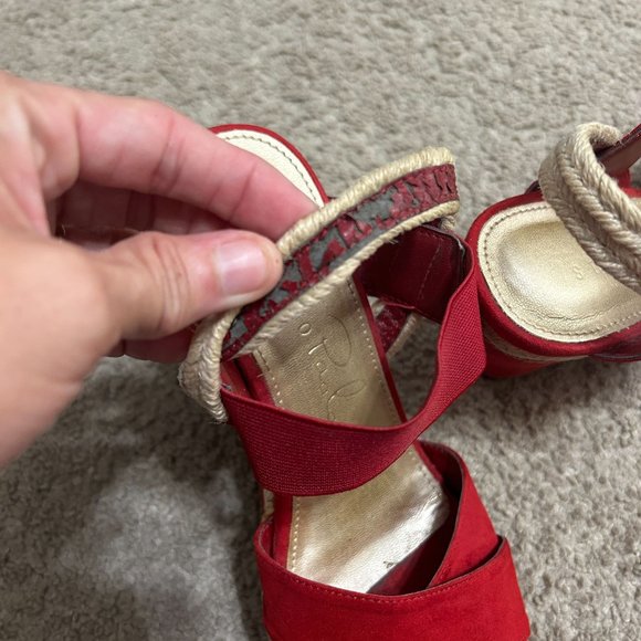 Studio Paolo Red Open Toe Espadrille Wedge Sandals Women's Size 6.5 - Picture 10 of 10